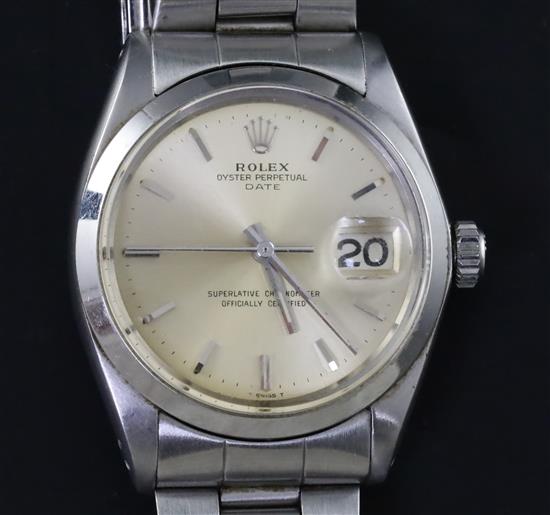A gentlemans 1960s stainless steel Rolex Oyster Perpetual Date wrist watch,